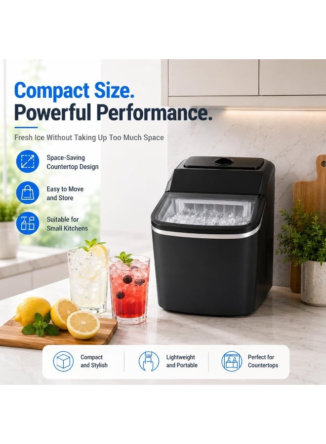 Toshionics Portable Electric Ice Maker Machine 1.5L Extendable Water Tank, 12kg/24H Countertop Ice Maker, Makes Ice Cubes in 6 Minutes, Self-Cleaning, Lid, Removable Ice Basket & Scoop - Image 2