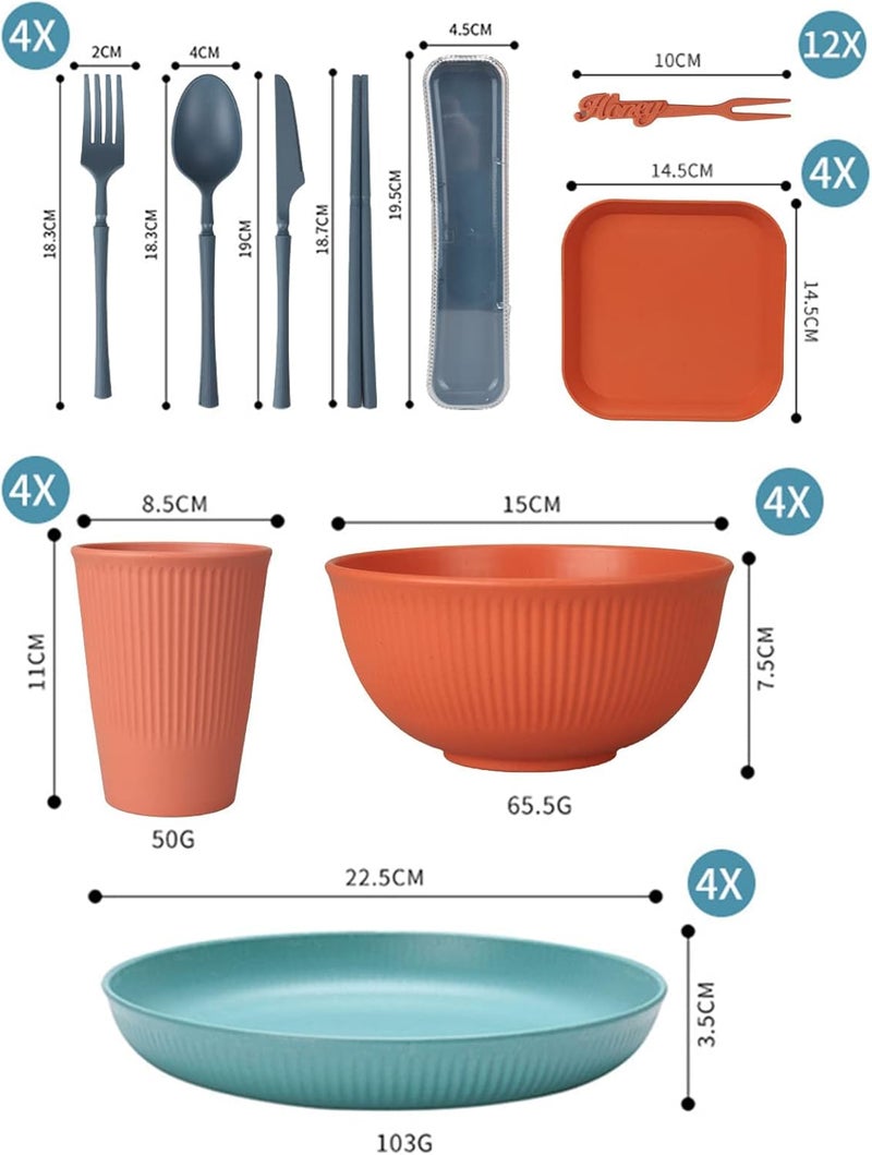 TERRIFI 48pcs Unbreakable Dinnerware Sets for 4 People, Camping Plates and Bowls Set, Plastic Picnic Dinner Sets, Lightweight Colorful BBQ Plastic Serving Plates, Bowls, Cups,Cutlery Set, Forks,Tableware - Image 2