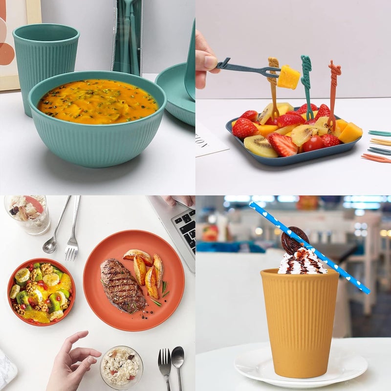 TERRIFI 48pcs Unbreakable Dinnerware Sets for 4 People, Camping Plates and Bowls Set, Plastic Picnic Dinner Sets, Lightweight Colorful BBQ Plastic Serving Plates, Bowls, Cups,Cutlery Set, Forks,Tableware - Image 3