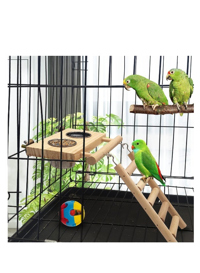 Bird Food Stainless Steel Cups Wooden Perch Stand, Hanging Feeder Bowls, Hanging Bird-Feeder, Feeding and Watering Supplies for Parakeets Conures Cockatiels Budgie Parrot - Image 4