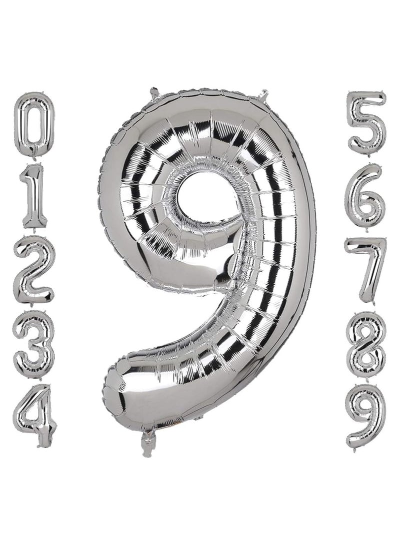 Goldedge Number 9, 32 Inch Number Balloons Foil Silver - Glamorous Party Decorations for Birthdays, Anniversaries, and Special Events - Image 1