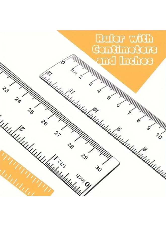 2 Pcs 12 Inch Transparent Acrylic Ruler Dual Scale Centimeter and Inch Measuring Tool for School Office Drafting Precision Straight Ruler - Image 3