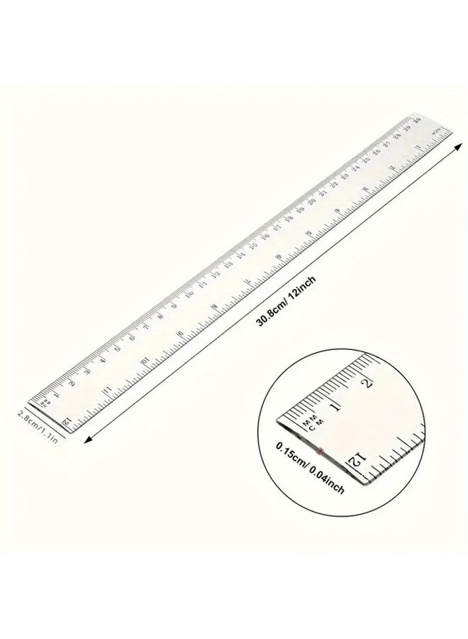 2 Pcs 12 Inch Transparent Acrylic Ruler Dual Scale Centimeter and Inch Measuring Tool for School Office Drafting Precision Straight Ruler - Image 2