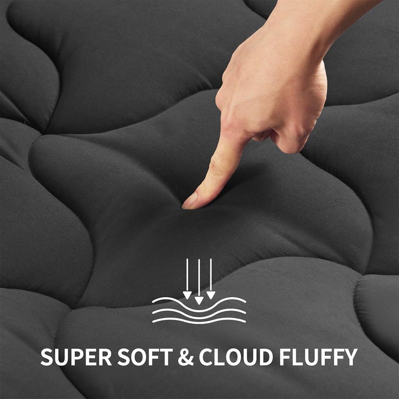 SLEEP ZONE غطاء مرتبة تبريد من مقاس Cal King، غطاء مرتبة مبطن ومجهز، قابل للغسل في الغسالة، بديل ناعم ورقيق للريش، جيب عميق 8~21 بوصة (أسود، Cal King) - Image 3