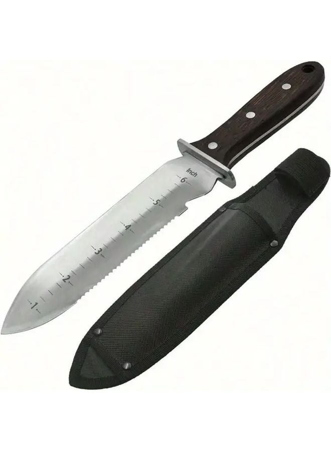 Dark Brown Heavy Duty Metal Detector Digging Trowel Double Serrated Edge Digger With Sheath - Image 1