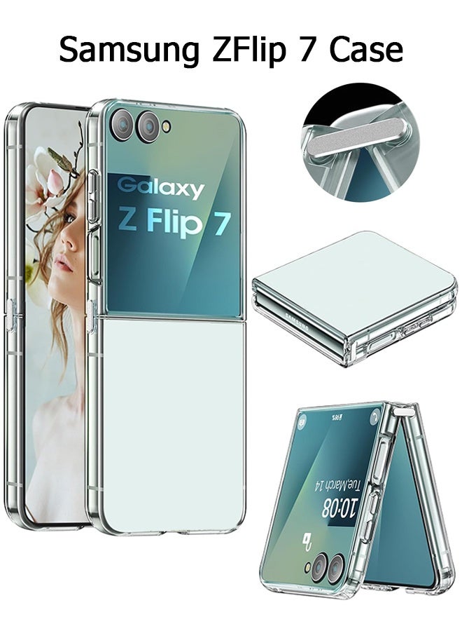 Wffo For Samsung Galaxy Z Flip 7 Case - Ultra-Thin Transparent Hard PC and Soft TPU Cover - with Shockproof Bumper and Anti-Scratch Back - Metal Connector Folding Convenient - Clear - Image 1