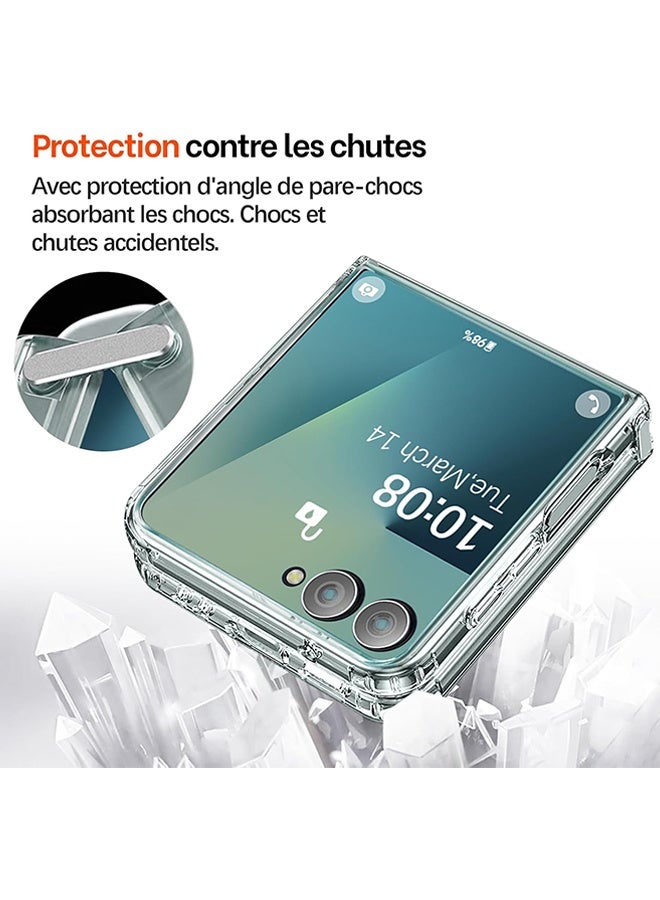 Wffo For Samsung Galaxy Z Flip 7 Case - Ultra-Thin Transparent Hard PC and Soft TPU Cover - with Shockproof Bumper and Anti-Scratch Back - Metal Connector Folding Convenient - Clear - Image 2