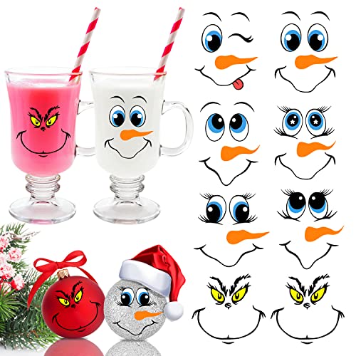 24 PCS Snowman Face Stickers for Christmas Ornaments Cartoon Decals for Christmas BallRefrigeratorWater Bottles DIY Vinyl Stickers for Home Christmas Party Decorations 2 Styles