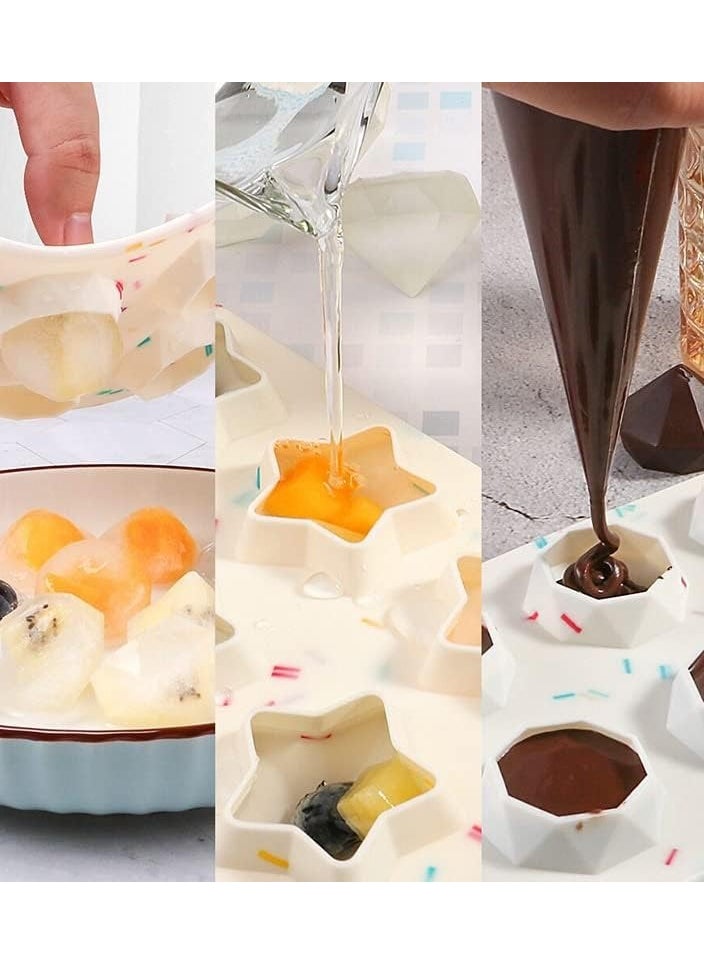 2 Pieces Ice Cube Tray,  Silicone Polygon  Molds, Ice Cube Molds, Reusable Five Pointed Star Silicone Mold, for Making Chocolates, Ice Cubes, Jellies and Candies