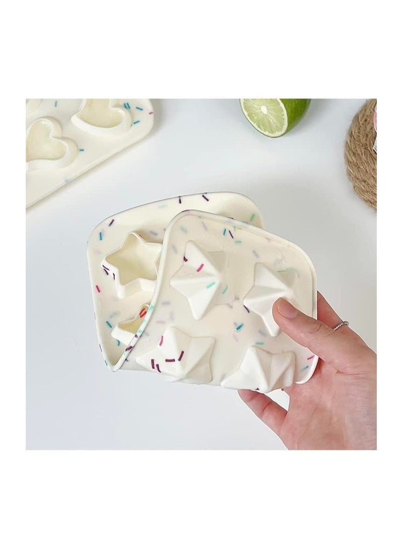 2 Pieces Ice Cube Tray,  Silicone Polygon  Molds, Ice Cube Molds, Reusable Five Pointed Star Silicone Mold, for Making Chocolates, Ice Cubes, Jellies and Candies