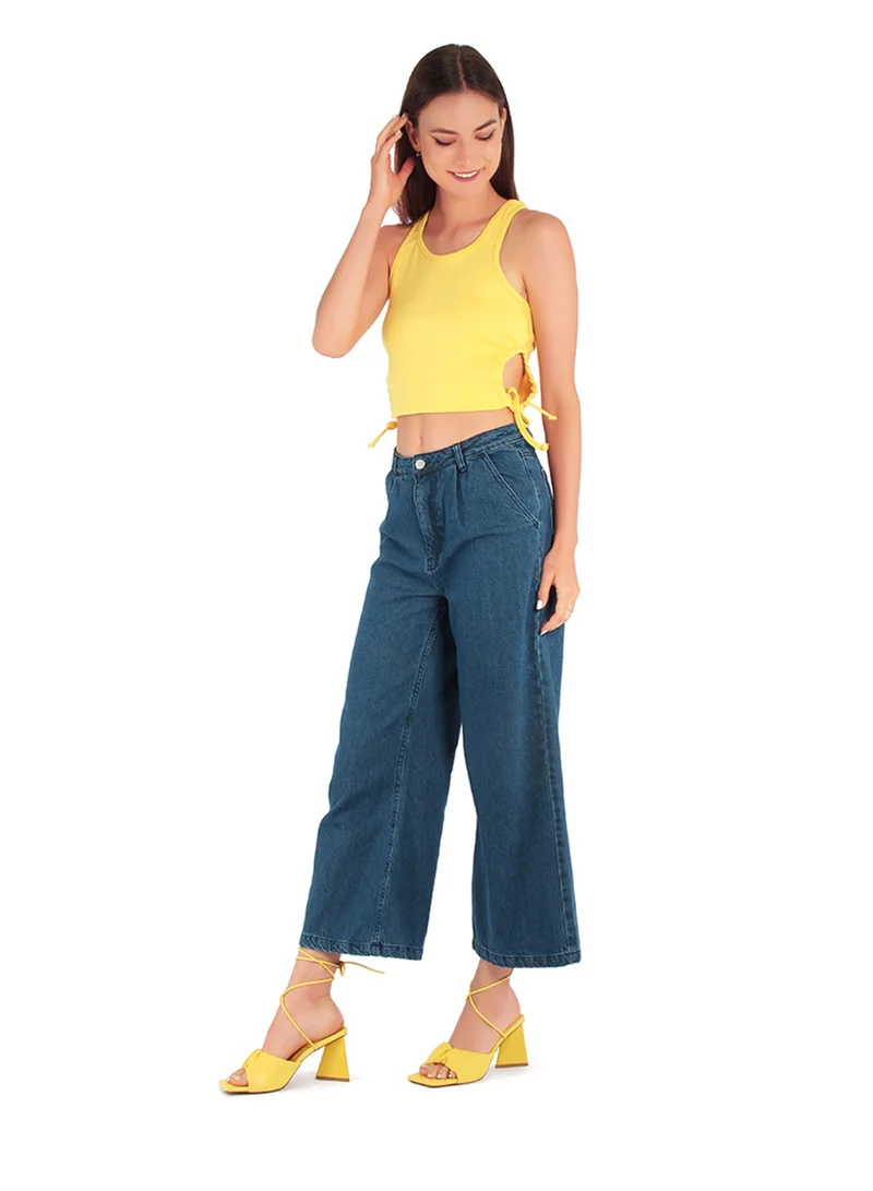 London Rag Cut Out Tank Crop Top in Yellow