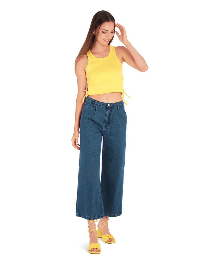 London Rag Cut Out Tank Crop Top in Yellow