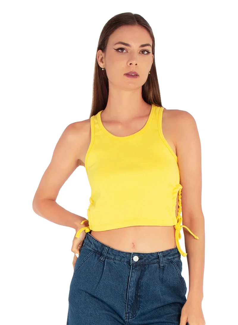 London Rag Cut Out Tank Crop Top in Yellow