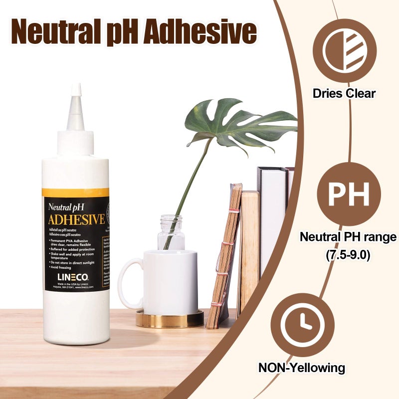 LINECO Neutral pH Adhesive 8 Oz, Acid-Free, All-Purpose Glue, Dries Clear and Remains Flexible. Used for Bookbinding and Book Repair, Framing, Collages, Paper Art and Crafts, Pack of 2 - Image 3