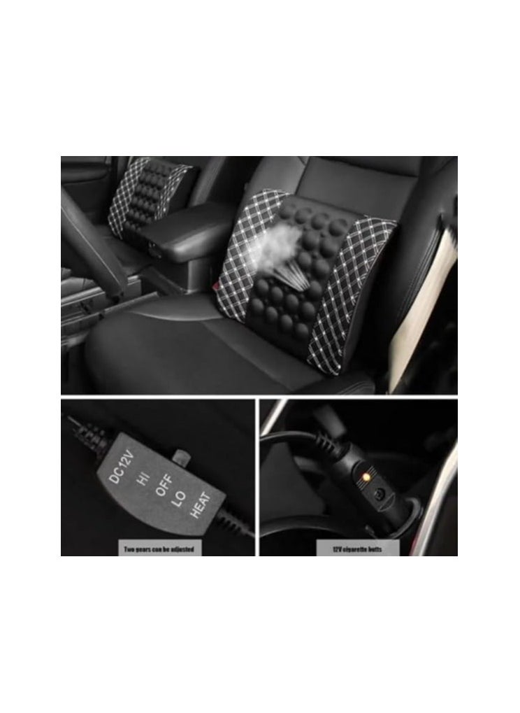 Generic - Electric Lumbar Massage Cushion – Memory Foam Back Support for Office Chair, Car, Home Use – Ergonomic Lower Back Pillow with White Line - Image 1