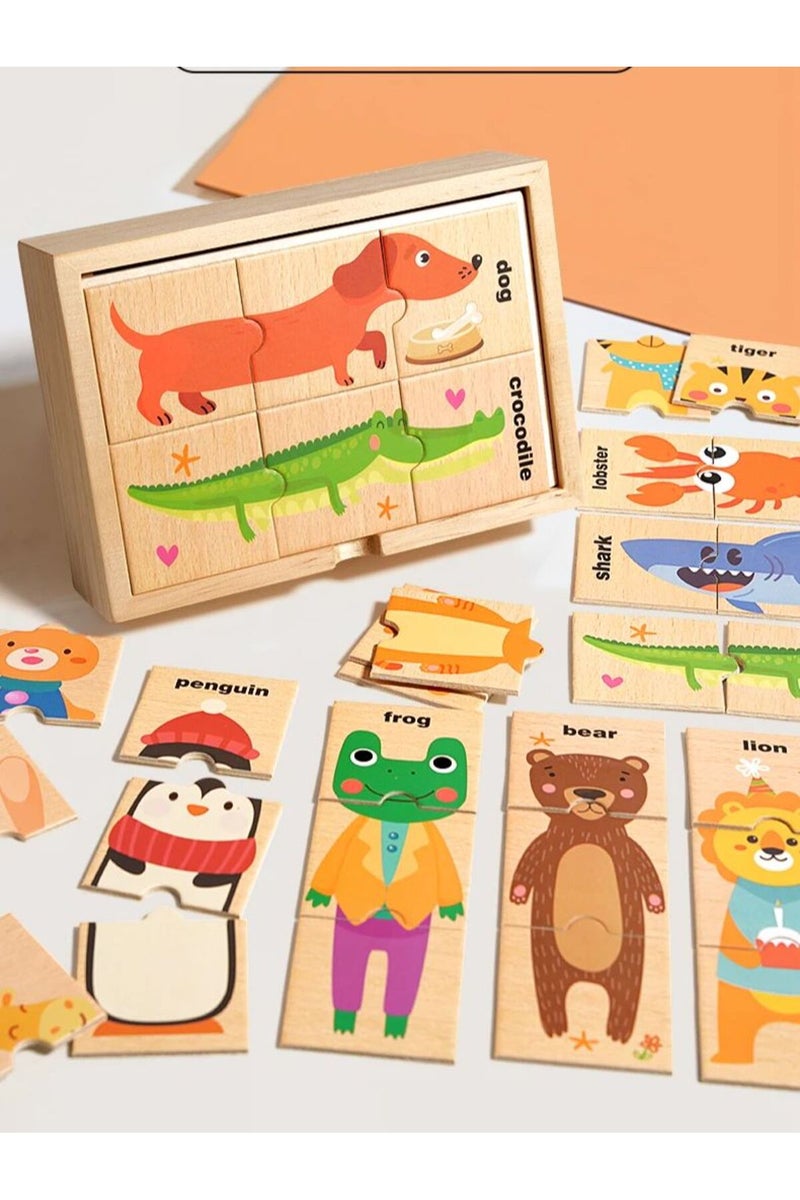 أحجية حيوانات للأطفال، أحجية مطابقة أشكال حيوانات كرتونية، تعليم مبكر للأطفال باللغة الإنجليزية