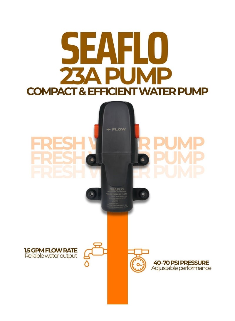 SEAFLO 23A Series Automatic Diaphragm Water Pump 12V/24V | Mini On-Demand Water Pump 1.5 GPM | RV, Marine & Utility Pump IP54 - Image 2