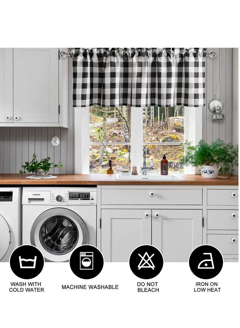 KASTWAVE ستائر نافذة فالانس بنمط الفهد، 52 × 18 بوصة طول، نصف شفافة بنمط مربعات جيب عمود باللونين الأسود والأبيض لم room النوم والمعيشة وغرفة الطعام - Image 3
