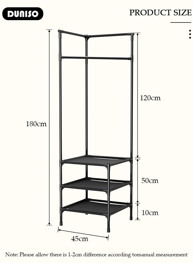 DUNISO Corner Coat Rack,Foyer Shoe Rack, Free Standing Coat Rack with 2 Layers Of Storage Shelves, Corner Clothes Stand for Hanging Clothes, Freestanding Clothing Garment Rack for Hallway Entryway Bedroom Living Room  - Image 4