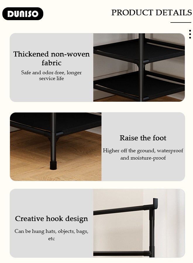 DUNISO Corner Coat Rack,Foyer Shoe Rack, Free Standing Coat Rack with 2 Layers Of Storage Shelves, Corner Clothes Stand for Hanging Clothes, Freestanding Clothing Garment Rack for Hallway Entryway Bedroom Living Room  - Image 2