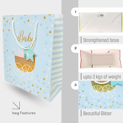 Tresneria Rainbow Theme Baby Gift Bag – Baby Shower & Birthday Celebration (Light Blue, Small Set Of 3) - Image 5