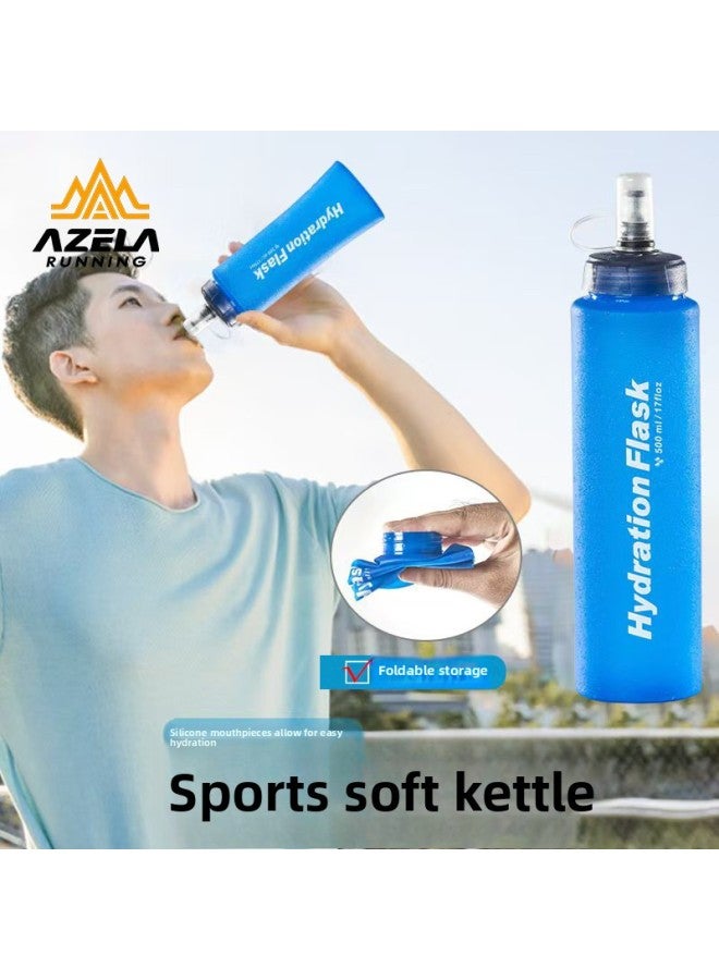 Generic Food Grade Portable Folding 500ml Outdoor Soft Water Bag Outdoor Sports Hiking Cross-country Running Backpack Soft Water Bottle-Color:Blue-Capacity:500ML - Image 2