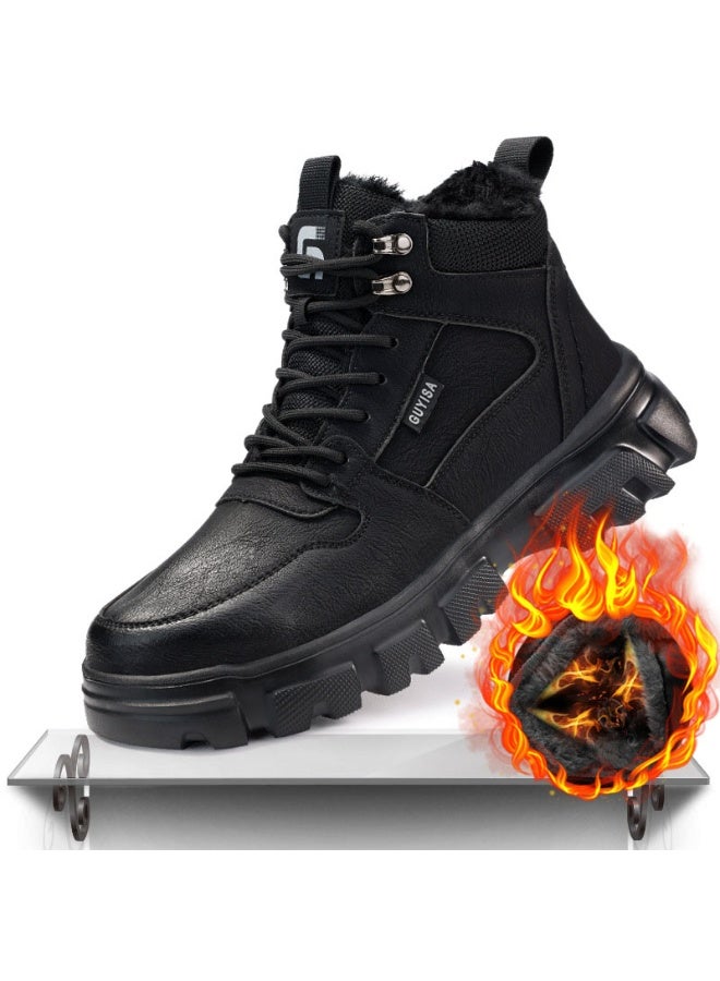 NIBEMINENT Fleece-lined Safety Sneakers for Men Winter Steel Toe Boots Thickened Warm  Anti-smashing Work Shoes Protective - Image 1