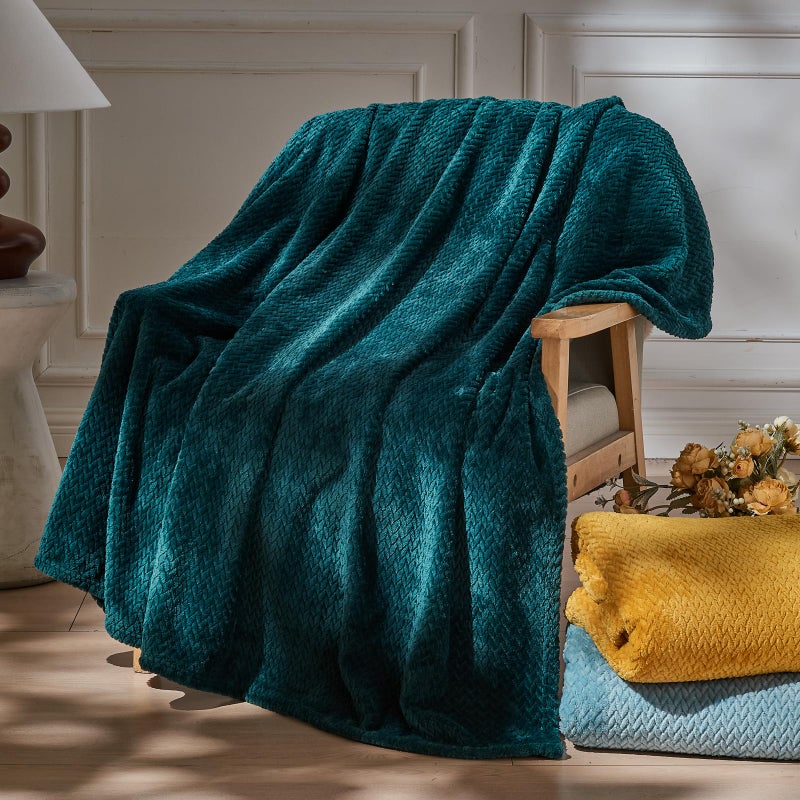 NEWCOSPLAY Super Soft Throw Blanket Dark Teal Premium Silky Flannel Fleece Leaves Pattern Lightweight Bed Blanket All Season Use Dark Teal Throw50x60