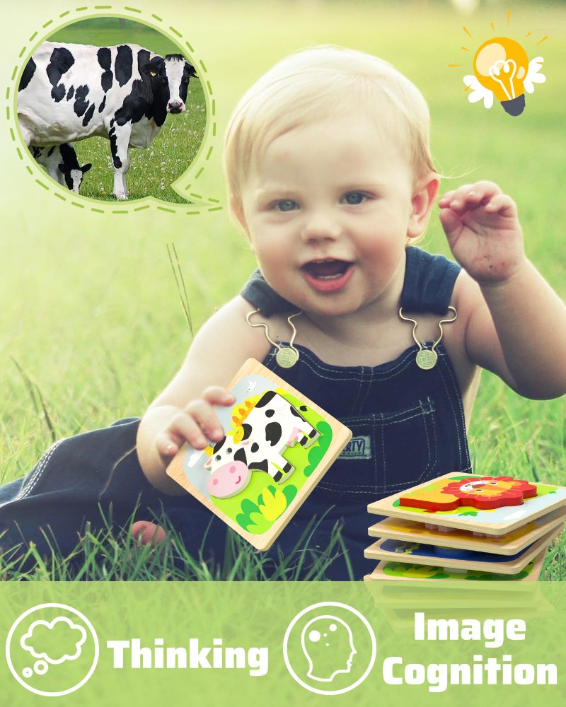 Benresive Wooden Toddler Puzzles, 6pcs Animal Montessori Toys for 1-3 Year Old Boys & Girls, Learning Educational Preschool Toys, Great Gifts for 1 2 3 Year Olds - Image 3