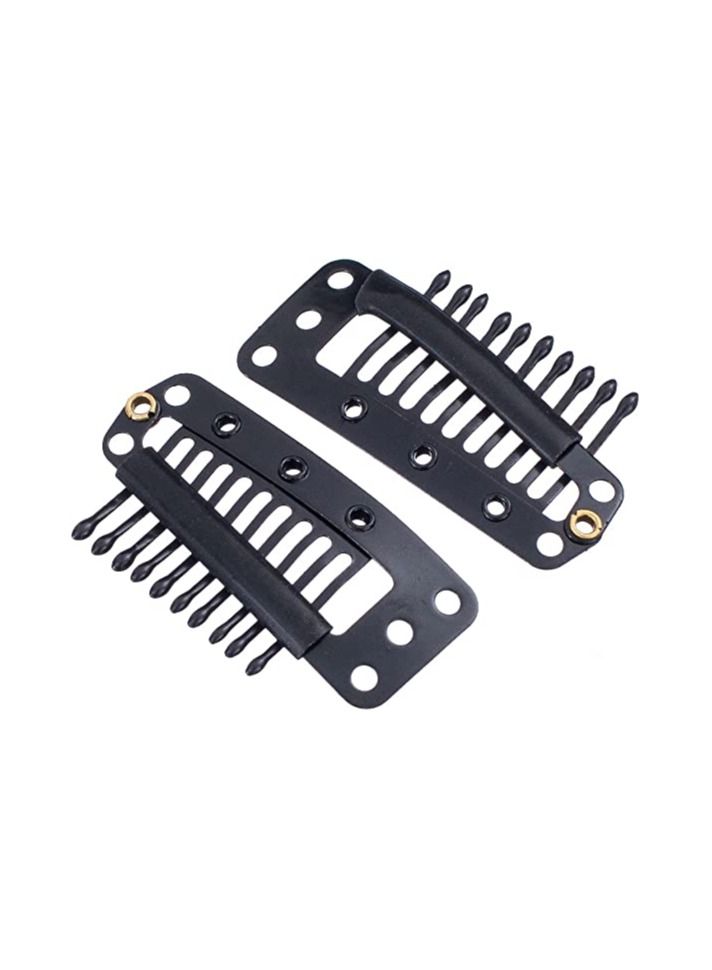 إستيل 100 قطعة على شكل حرف U مشابك إطباق معدنية إضافية لتمديد الشعر هيربيسي لتقوم بها بنفسك مشط خاطف مقاطع شعر مستعار مع مطاط أبيض 10 أسنان 9 ثقوب أسود - Image 1