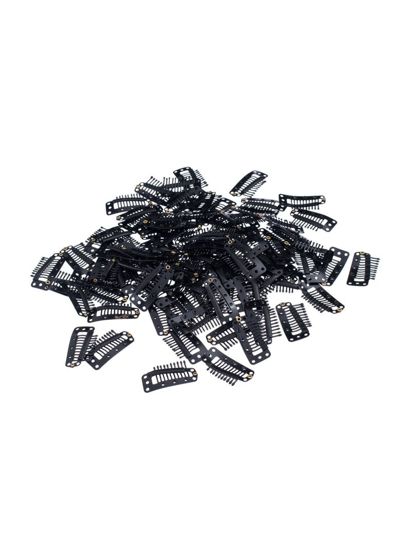 إستيل 100 قطعة على شكل حرف U مشابك إطباق معدنية إضافية لتمديد الشعر هيربيسي لتقوم بها بنفسك مشط خاطف مقاطع شعر مستعار مع مطاط أبيض 10 أسنان 9 ثقوب أسود - Image 2