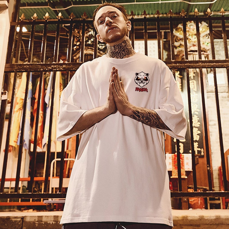 Summer 2021 national fashion panda printed short sleeve T-shirt men's new fashion brand High Street OVERSIZE couple half sleeve - Image 3