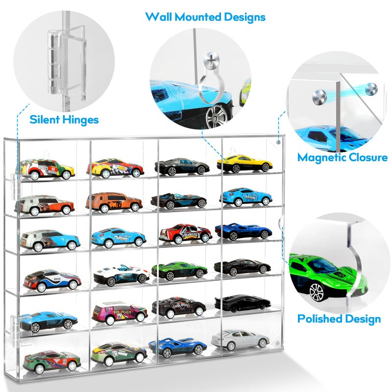 HEKORE Acrylic Display Case for Hot Wheels & Car Tuned Diecast â€“ Wall Mount & Desktop Display Case for 1/64 Scale Cars, Matchbox Garage, No Assembly Required, Magnetic Door Dustproof Showcase - Image 2