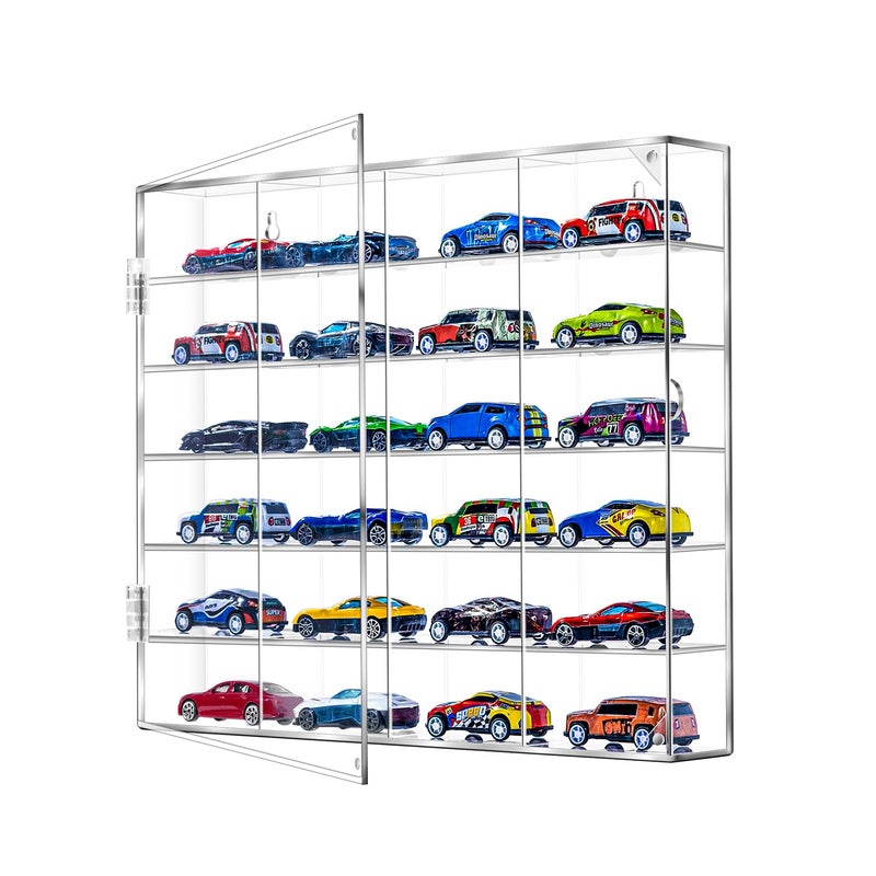 HEKORE Acrylic Display Case for Hot Wheels & Car Tuned Diecast â€“ Wall Mount & Desktop Display Case for 1/64 Scale Cars, Matchbox Garage, No Assembly Required, Magnetic Door Dustproof Showcase - Image 1