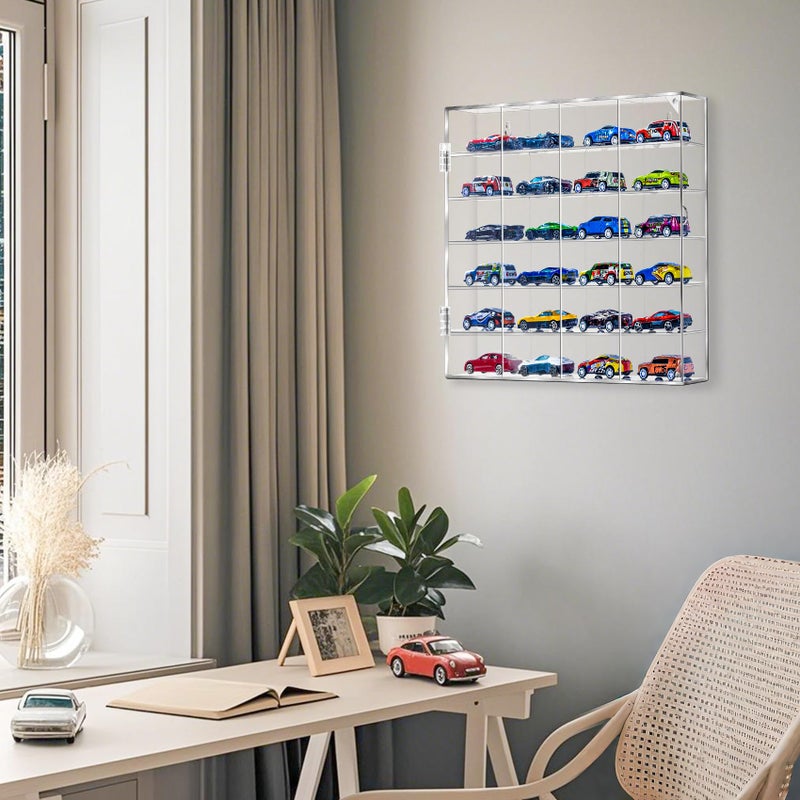 HEKORE Acrylic Display Case for Hot Wheels & Car Tuned Diecast â€“ Wall Mount & Desktop Display Case for 1/64 Scale Cars, Matchbox Garage, No Assembly Required, Magnetic Door Dustproof Showcase - Image 4