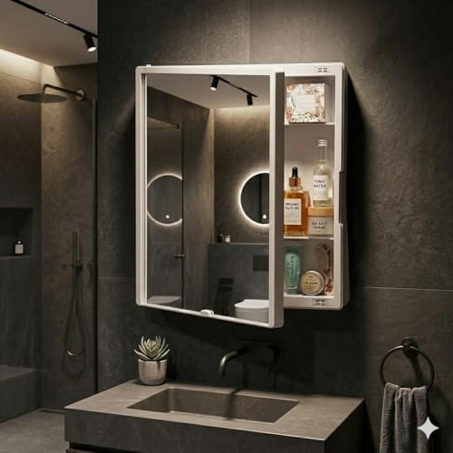 CIPLA PLAST New Rich Look Bathroom Organizer Cabinet | Mirror with Shelf | 4 Shelves Storage Organizer | Wall Mounted Cabinet | for Home/Kitchen/Toilet (White) (BRC-931) - Image 1