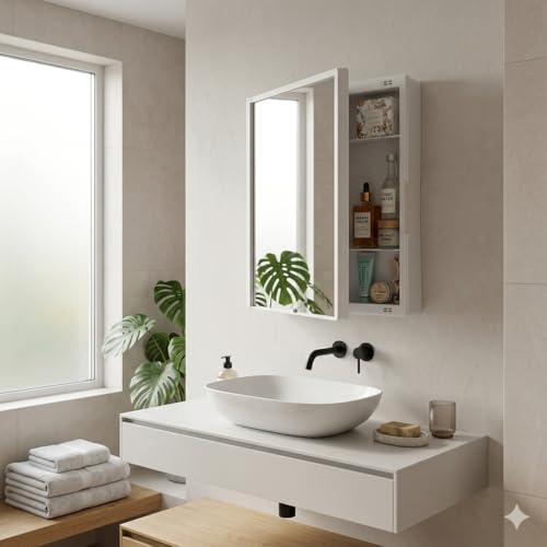 CIPLA PLAST New Rich Look Bathroom Organizer Cabinet | Mirror with Shelf | 4 Shelves Storage Organizer | Wall Mounted Cabinet | for Home/Kitchen/Toilet (White) (BRC-931) - Image 3
