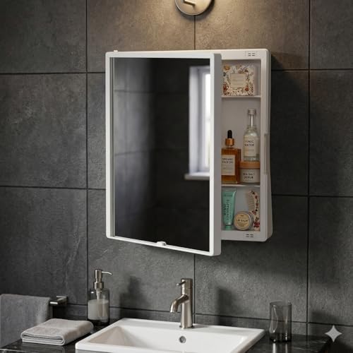 CIPLA PLAST New Rich Look Bathroom Organizer Cabinet | Mirror with Shelf | 4 Shelves Storage Organizer | Wall Mounted Cabinet | for Home/Kitchen/Toilet (White) (BRC-931) - Image 2