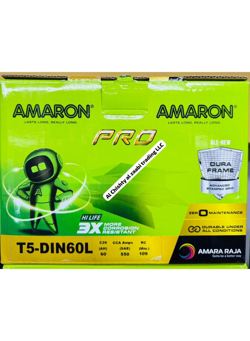 Amaron Car Battery 12V 60AH DIN60L / LN2 ( Hyundai / Nissan / Camry / MG / Citroen / Fiat / Mini / Renault / Peugeot) - Image 4