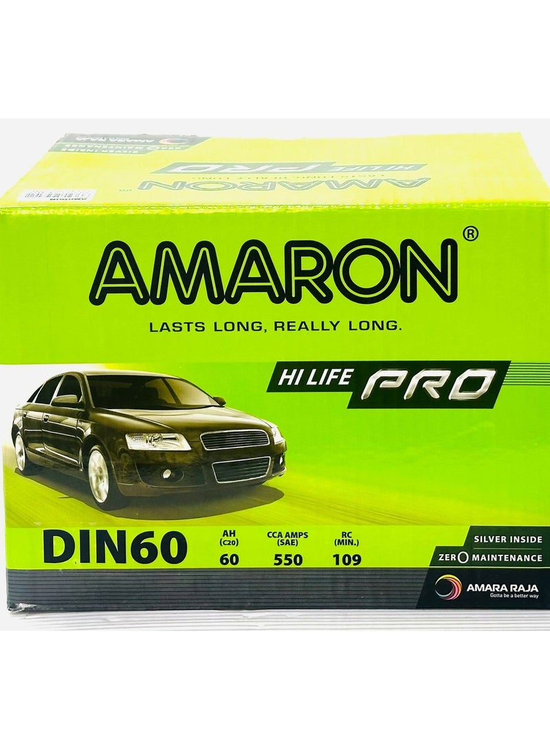 Amaron Car Battery 12V 60AH DIN60L / LN2 ( Hyundai / Nissan / Camry / MG / Citroen / Fiat / Mini / Renault / Peugeot) - Image 1