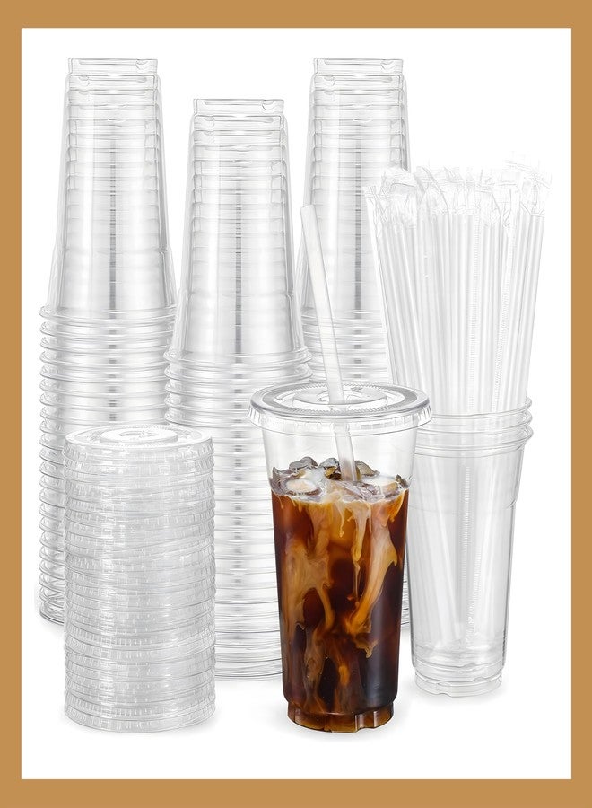 Pokanic Plastic Clear Cups [16 oz] with Lids and Straws [25 Set] Disposable Cold Beverage Drinking Iced Coffee Water Juice Tea Party Travel Cafe Restaurant School Office Home Kitchen (25 Set, 16 oz) - Image 1