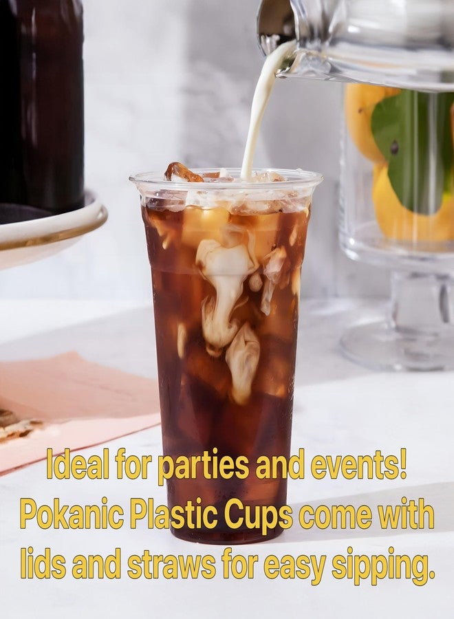 Pokanic Plastic Clear Cups [16 oz] with Lids and Straws [25 Set] Disposable Cold Beverage Drinking Iced Coffee Water Juice Tea Party Travel Cafe Restaurant School Office Home Kitchen (25 Set, 16 oz) - Image 3