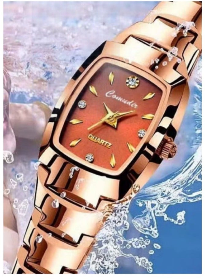 كومودير ساعة كوارتز نسائية ذهبية وردية - Image 2