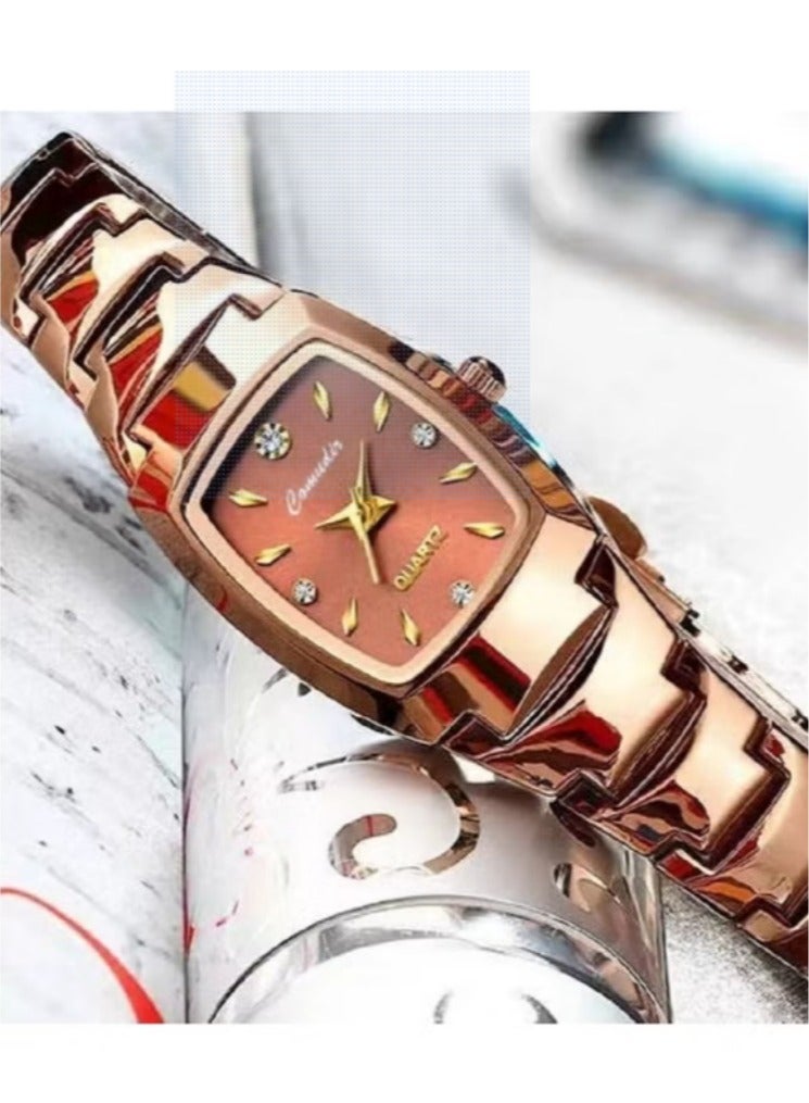 كومودير ساعة كوارتز نسائية ذهبية وردية - Image 4