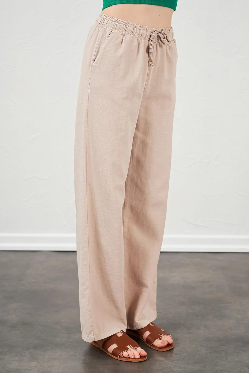 تينا Women's Stone Rope Tied Wide Leg Trousers
