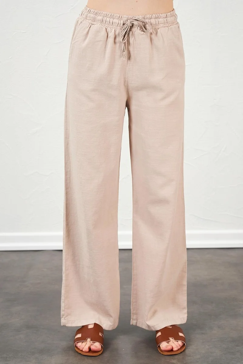 تينا Women's Stone Rope Tied Wide Leg Trousers