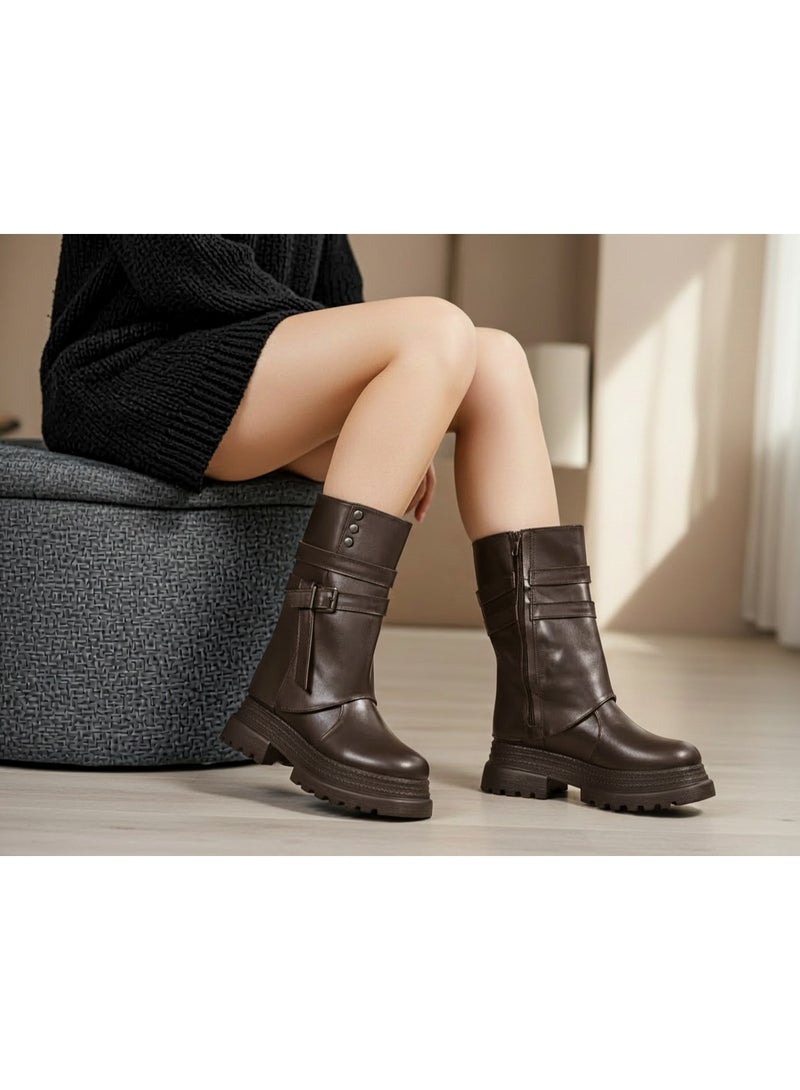 لايف ستيلاش  بوت طويل  من جلد انيق LB-51 - بني - Image 1