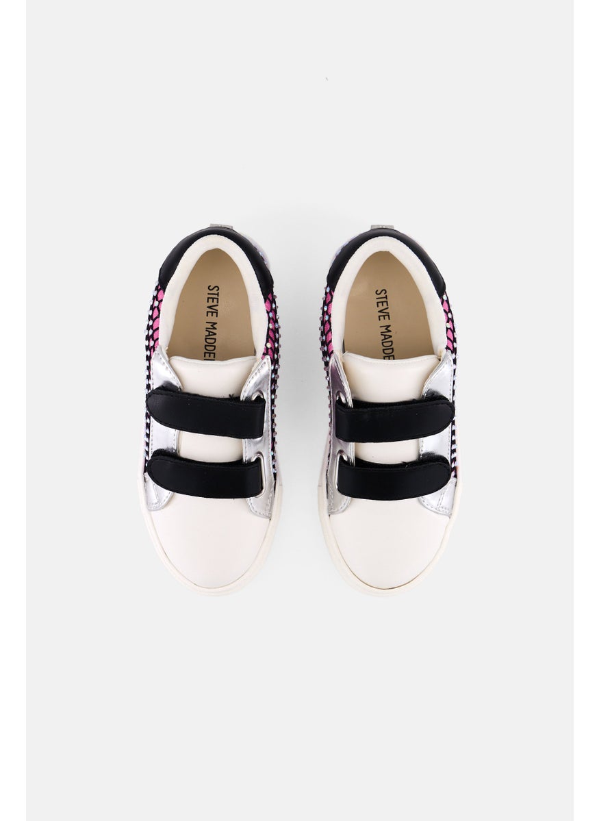 STEVE MADDEN - Toddlers Girl Trowdy Velcro Closure Shoes, White Combo - Image 1
