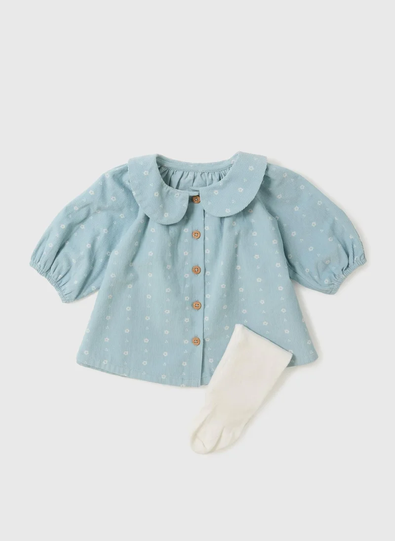 ماتلان طقم فستان أزرق للأطفال مع جوارب