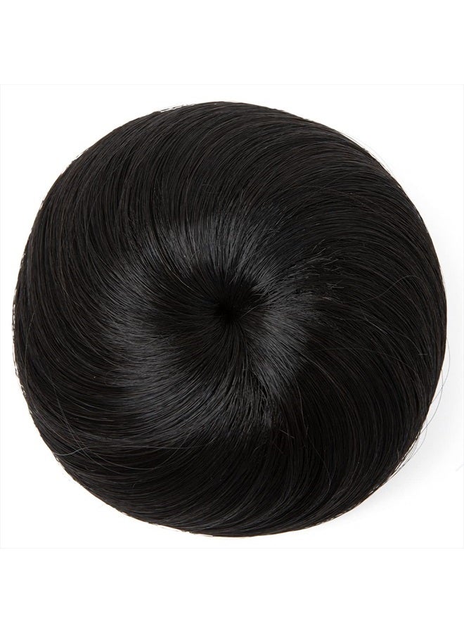 SARLA إضافات كعكة الشعر السوداء للنساء والفتيات كعكة باليه صناعية مزيفة مع حبل سحب، كعكة دونات شينيون - Image 1